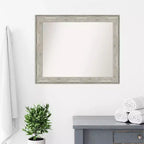 33" x 27" Non-Beveled Crackled Bathroom Wall Mirror Metallic Silver - Amanti Art: Rectangle, Polystyrene Frame, Wall Mounted