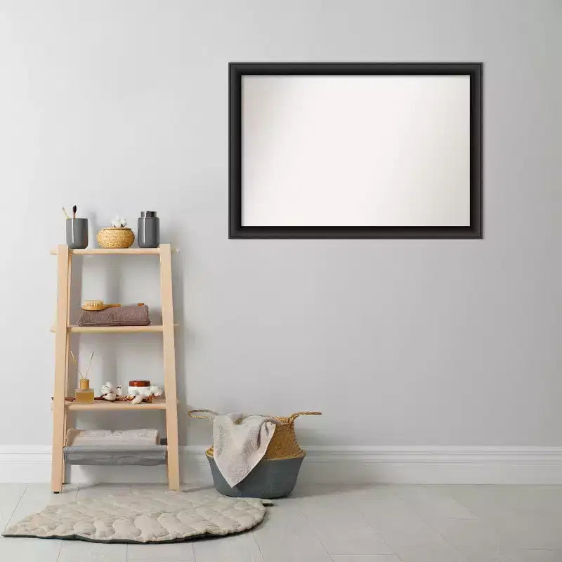 Specchio da parete per bagno in legno nero non smussato 40" x 28" - Amanti Art: rettangolare moderno, include hardware di montaggio