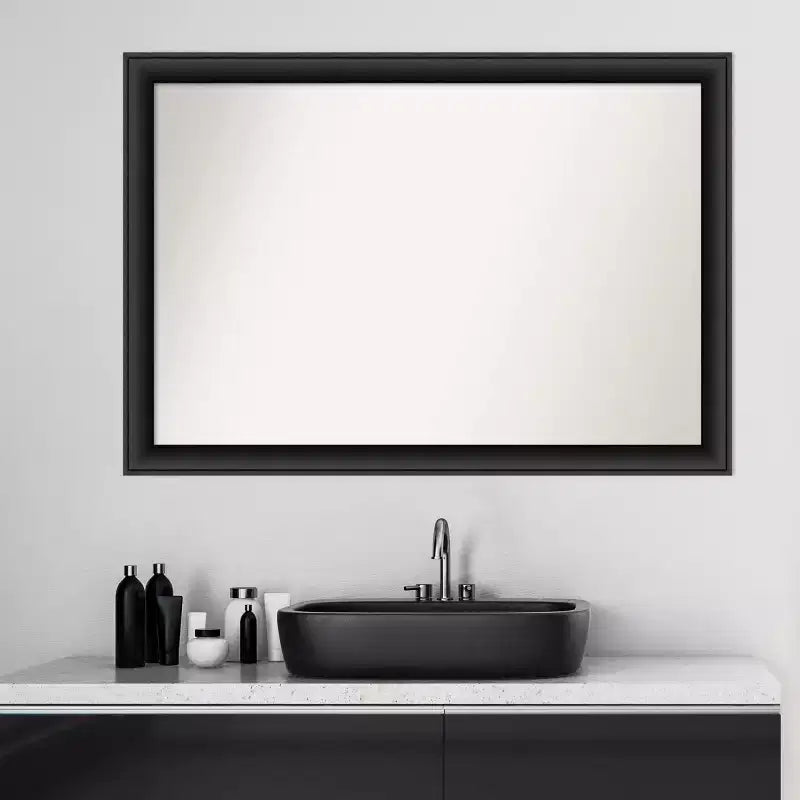 Specchio da parete per bagno in legno nero non smussato 40" x 28" - Amanti Art: rettangolare moderno, include hardware di montaggio
