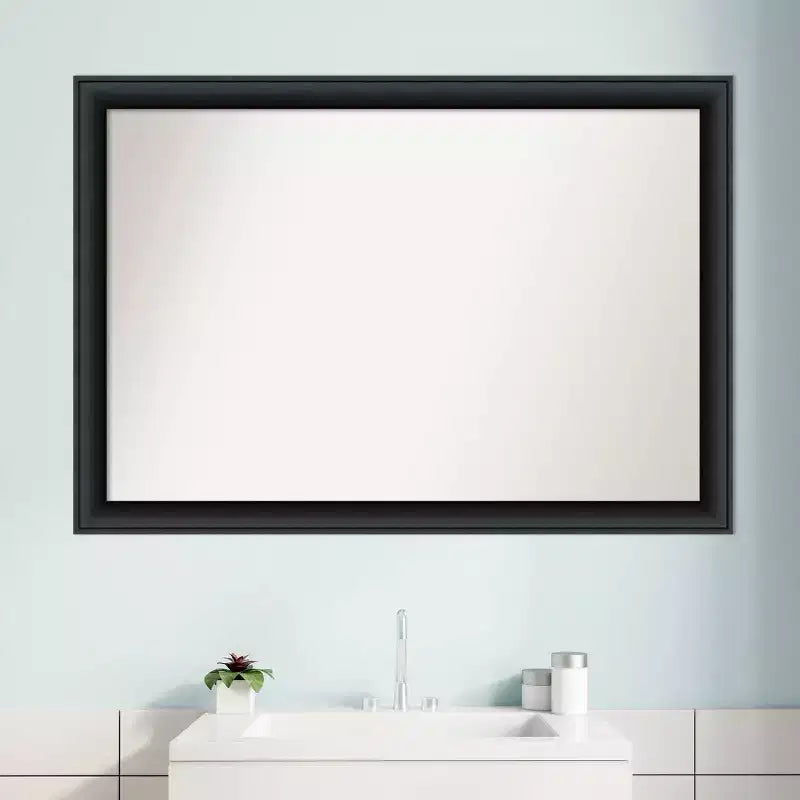Specchio da parete per bagno in legno nero non smussato 40" x 28" - Amanti Art: rettangolare moderno, include hardware di montaggio