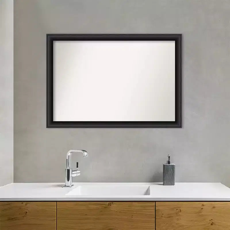 Specchio da parete per bagno in legno nero non smussato 40" x 28" - Amanti Art: rettangolare moderno, include hardware di montaggio