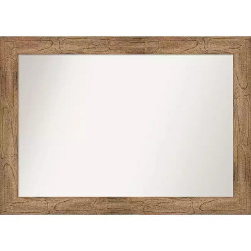 42" x 30" Non-Beveled Owl Wood Bathroom Wall Mirror Brown - Amanti Art: Modern Rectangle, Wall Mount