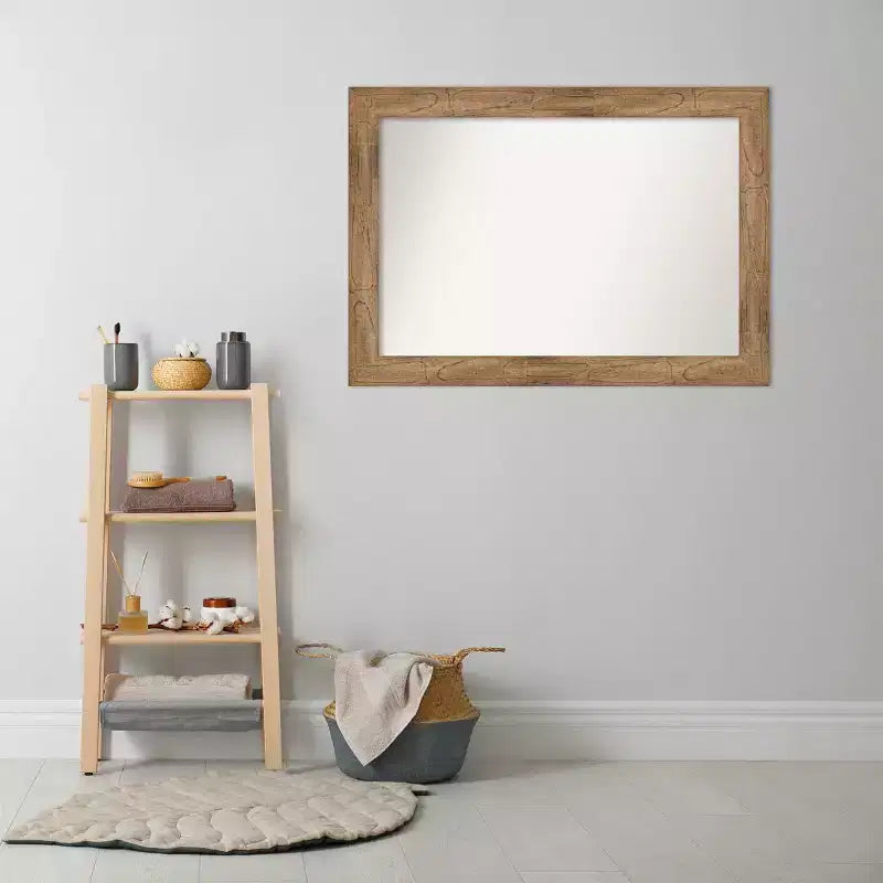 Specchio da parete per bagno in legno con gufo non smussato da 42" x 30" marrone - Amanti Art: Rettangolare moderno, Montaggio a parete