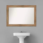 Specchio da parete per bagno in legno con gufo non smussato da 42" x 30" marrone - Amanti Art: Rettangolare moderno, Montaggio a parete