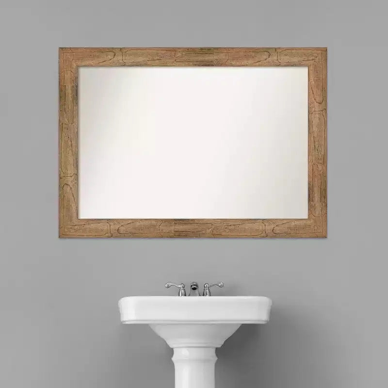 Specchio da parete per bagno in legno con gufo non smussato da 42" x 30" marrone - Amanti Art: Rettangolare moderno, Montaggio a parete