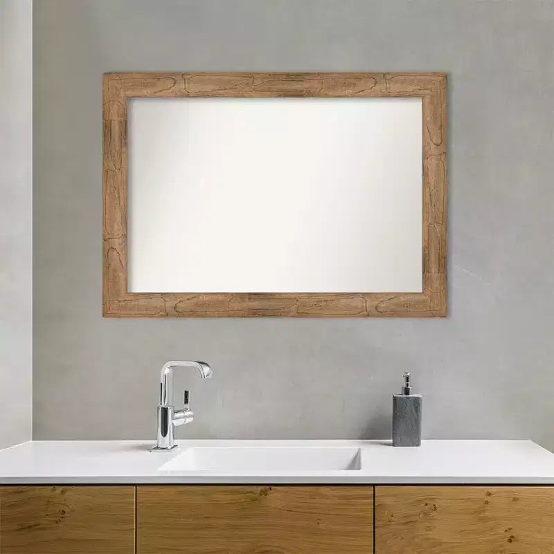 Specchio da parete per bagno in legno con gufo non smussato da 42" x 30" marrone - Amanti Art: Rettangolare moderno, Montaggio a parete
