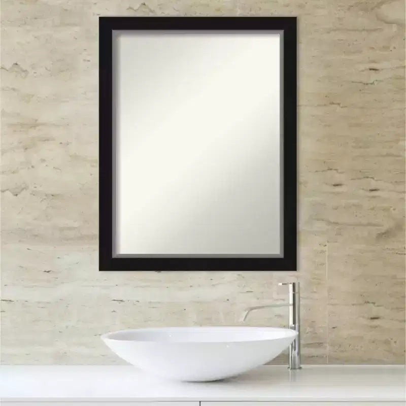 Specchio da bagno a parete stretto Eva nero senza bisellatura 21" x 27" - Amanti Art: Rettangolare moderno, cornice in polistirolo, montaggio a parete