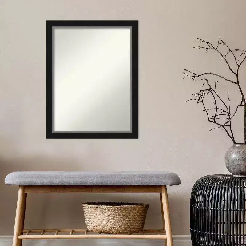 Specchio da bagno a parete stretto Eva nero senza bisellatura 21" x 27" - Amanti Art: Rettangolare moderno, cornice in polistirolo, montaggio a parete