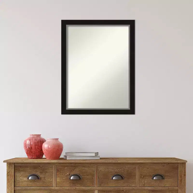 Specchio da bagno a parete stretto Eva nero senza bisellatura 21" x 27" - Amanti Art: Rettangolare moderno, cornice in polistirolo, montaggio a parete