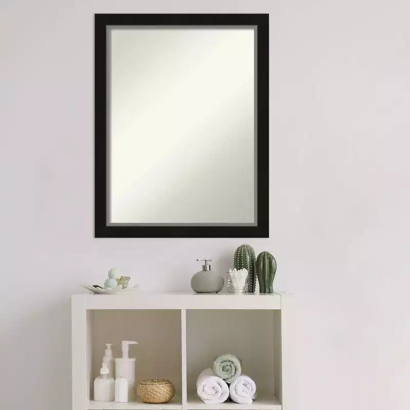 Specchio da bagno a parete stretto Eva nero senza bisellatura 21" x 27" - Amanti Art: Rettangolare moderno, cornice in polistirolo, montaggio a parete