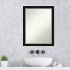 Specchio da bagno a parete stretto Eva nero senza bisellatura 21" x 27" - Amanti Art: Rettangolare moderno, cornice in polistirolo, montaggio a parete