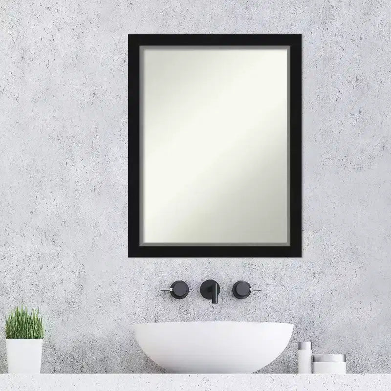 Specchio da bagno a parete stretto Eva nero senza bisellatura 21" x 27" - Amanti Art: Rettangolare moderno, cornice in polistirolo, montaggio a parete