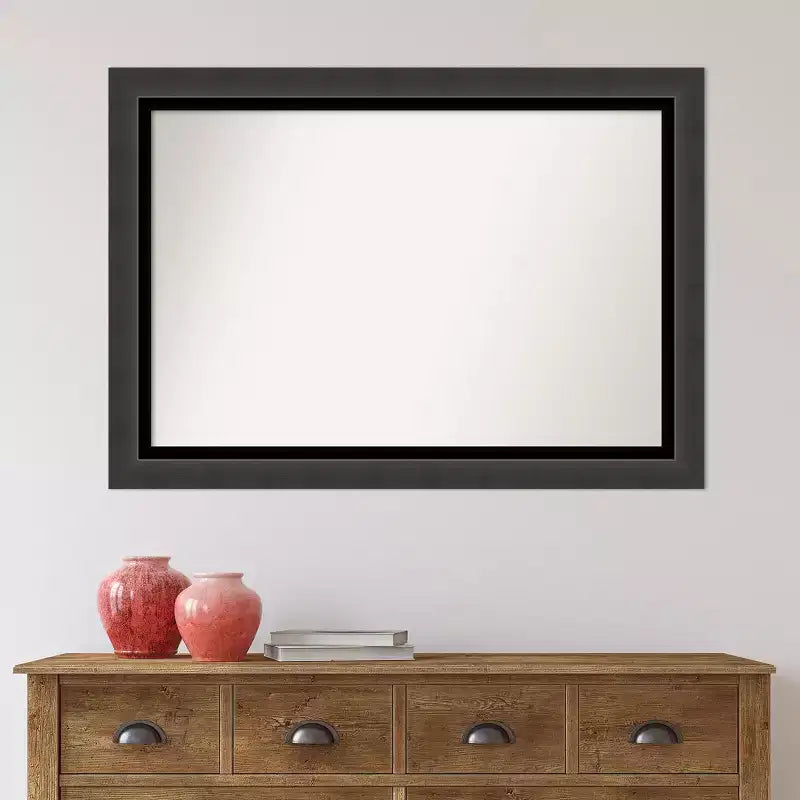 41" x 29" Non-Beveled Tuxedo Black Wall Mirror - Amanti Art: Large, Modern, Rectangular, Polystyrene Frame