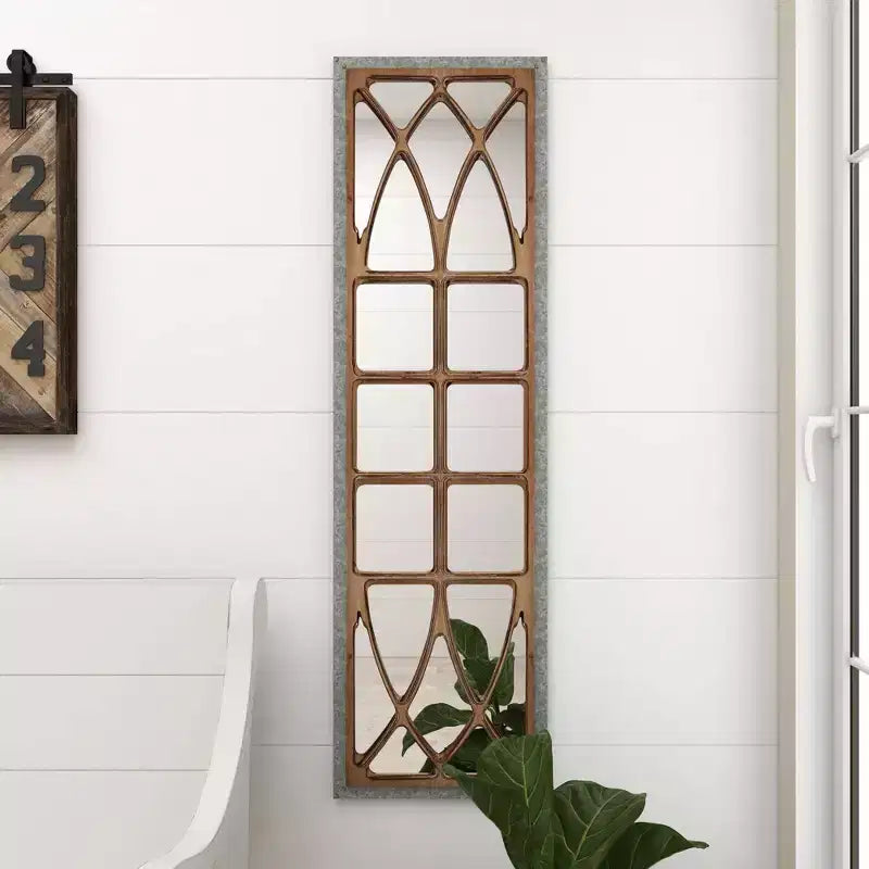 Farmhouse Wood Window Pane Inspired Wall Mirror Brown - Olivia & May: Rustic Rectangular Decor, No Assembly Required