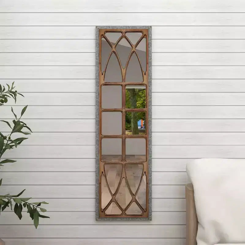 Farmhouse Wood Window Pane Inspired Wall Mirror Brown - Olivia & May: Rustic Rectangular Decor, No Assembly Required