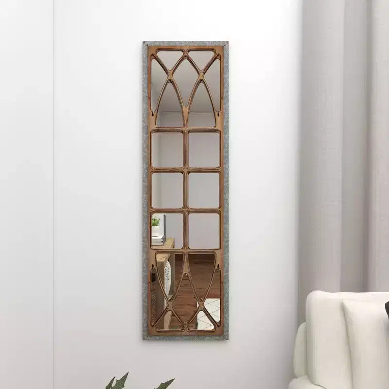 Farmhouse Wood Window Pane Inspired Wall Mirror Brown - Olivia & May: Rustic Rectangular Decor, No Assembly Required