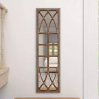 Farmhouse Wood Window Pane Inspired Wall Mirror Brown - Olivia & May: Rustic Rectangular Decor, No Assembly Required