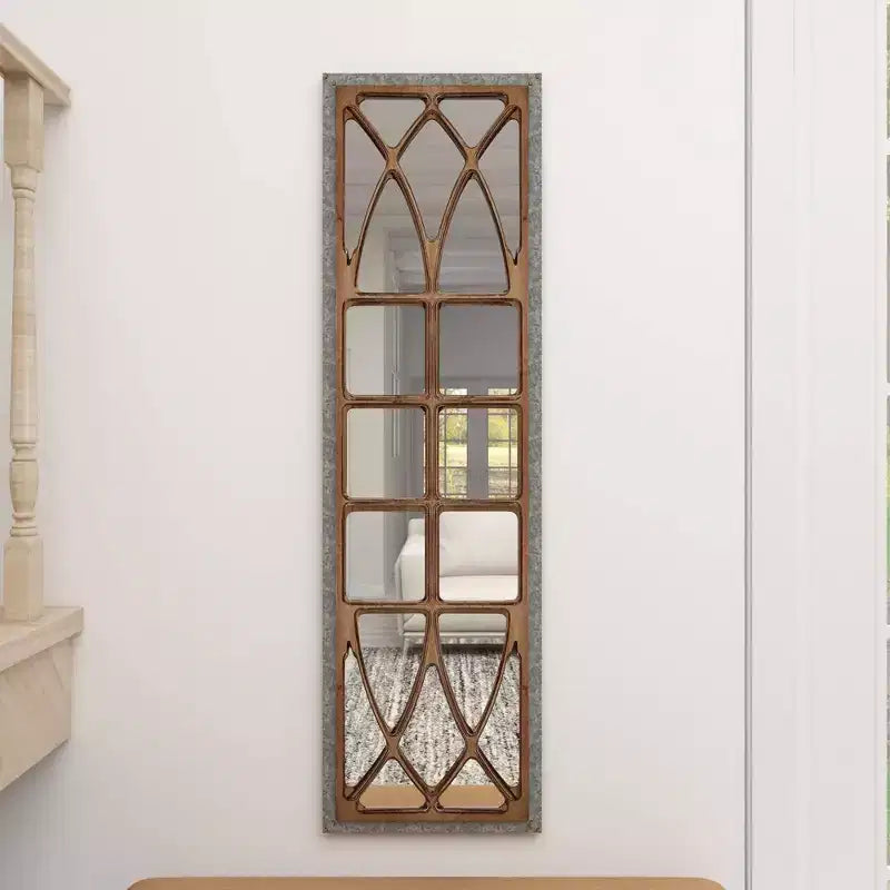 Farmhouse Wood Window Pane Inspired Wall Mirror Brown - Olivia & May: Rustic Rectangular Decor, No Assembly Required