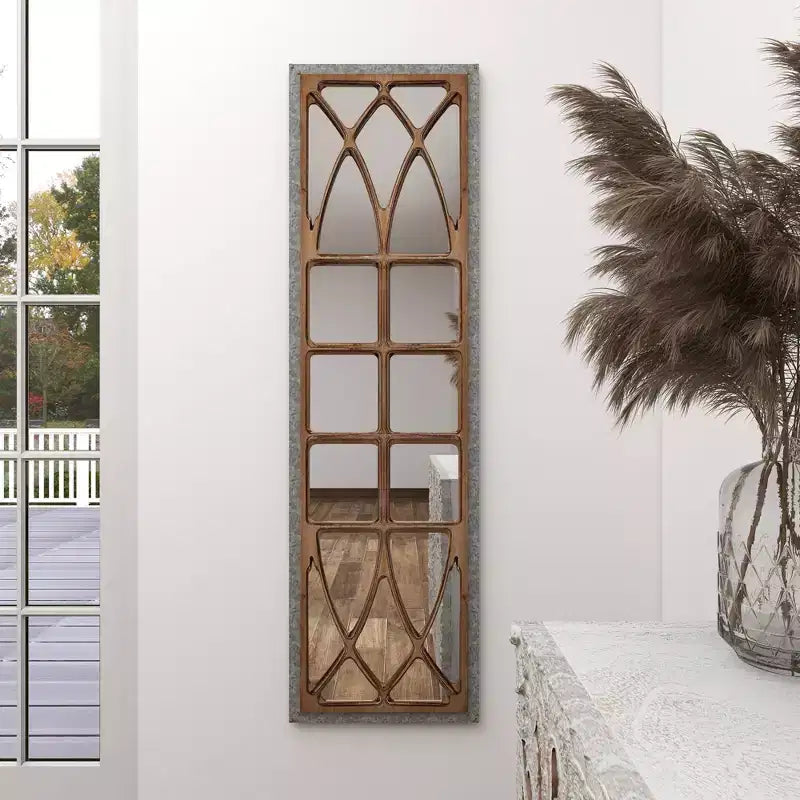Farmhouse Wood Window Pane Inspired Wall Mirror Brown - Olivia & May: Rustic Rectangular Decor, No Assembly Required