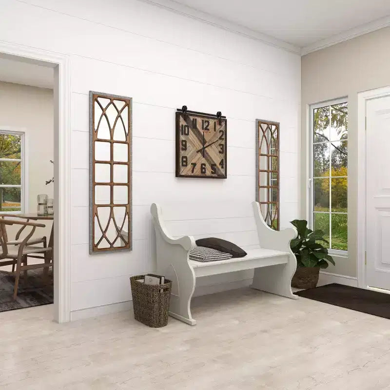 Farmhouse Wood Window Pane Inspired Wall Mirror Brown - Olivia & May: Rustic Rectangular Decor, No Assembly Required