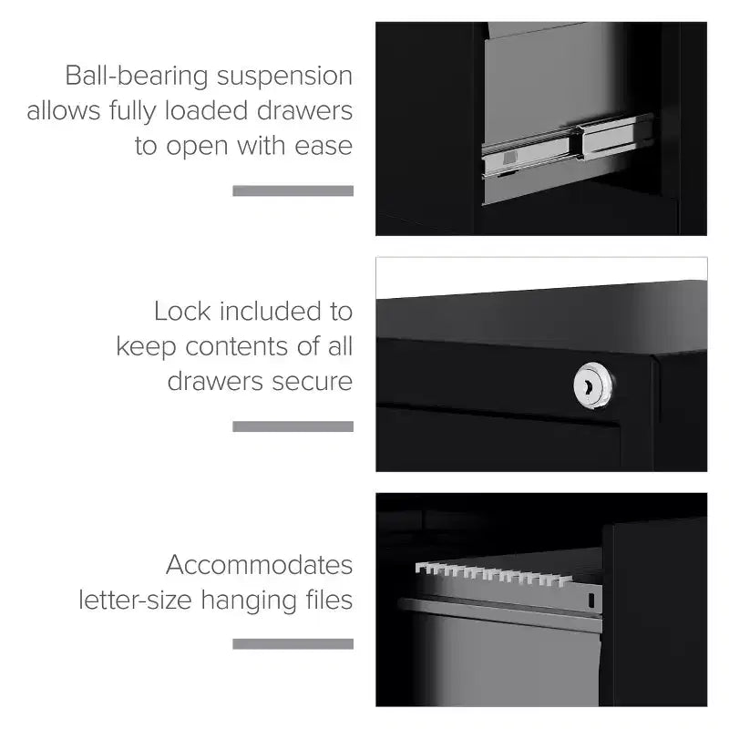 Classificatore verticale a 2 cassetti Hirsh 22" nero: Struttura in acciaio, certificato GreenGuard e ANSI/BIFMA, nessun assemblaggio richiesto