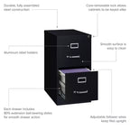 Classificatore verticale a 2 cassetti Hirsh 22" nero: Struttura in acciaio, certificato GreenGuard e ANSI/BIFMA, nessun assemblaggio richiesto