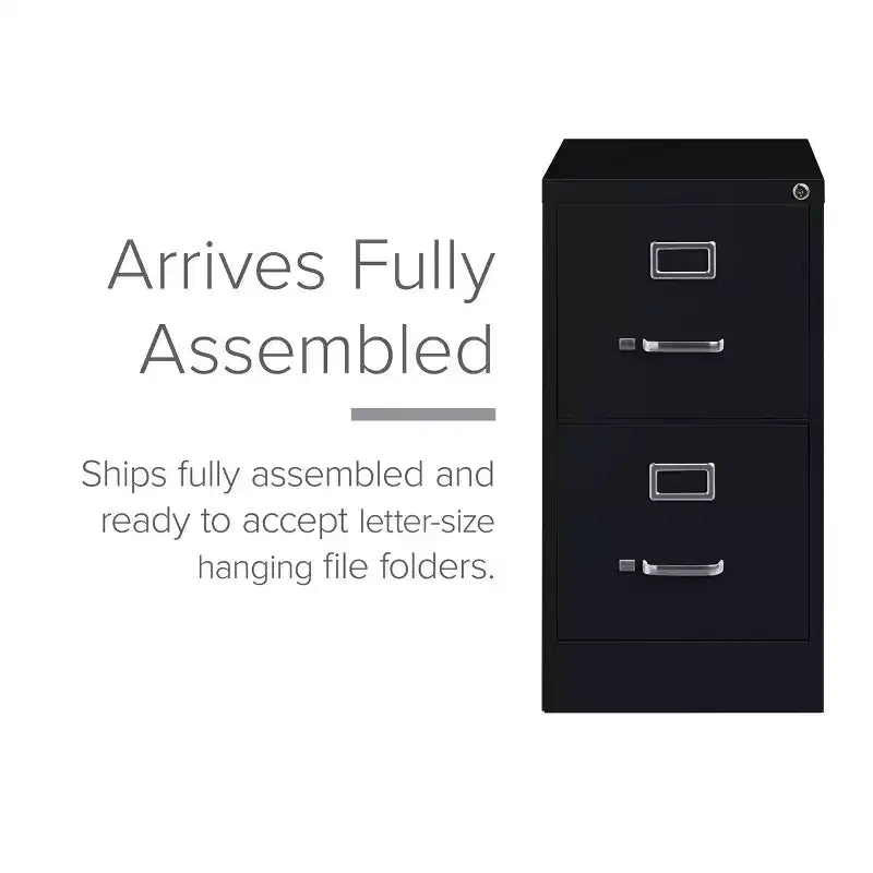 Classificatore verticale a 2 cassetti Hirsh 22" nero: Struttura in acciaio, certificato GreenGuard e ANSI/BIFMA, nessun assemblaggio richiesto