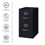 Classificatore verticale a 2 cassetti Hirsh 22" nero: Struttura in acciaio, certificato GreenGuard e ANSI/BIFMA, nessun assemblaggio richiesto