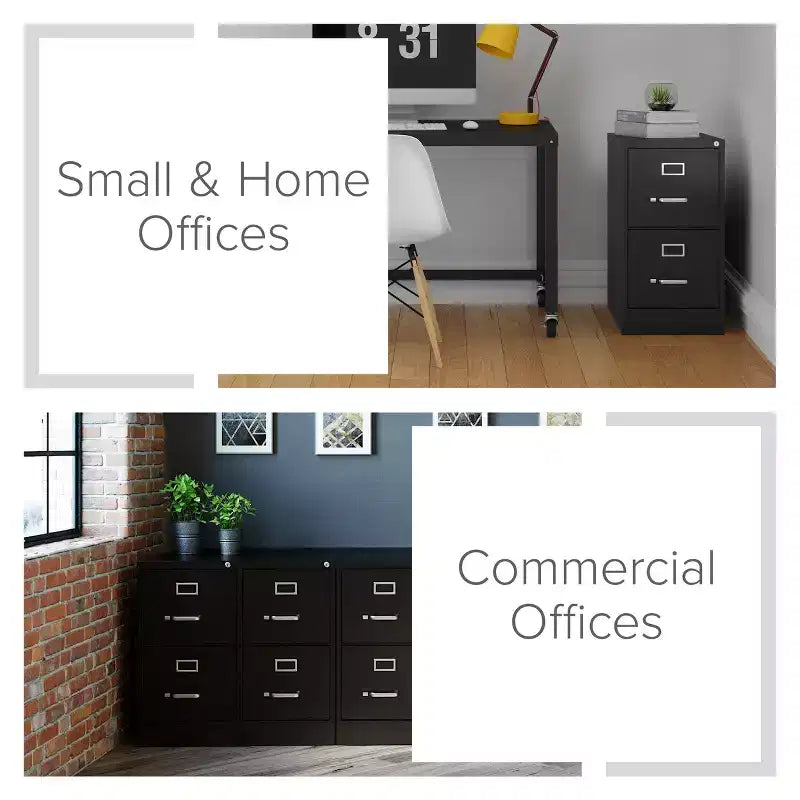 Classificatore verticale a 2 cassetti Hirsh 22" nero: Struttura in acciaio, certificato GreenGuard e ANSI/BIFMA, nessun assemblaggio richiesto