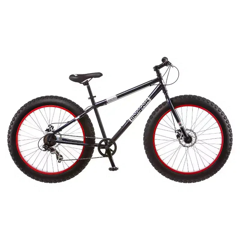Mongoose Dolomite, Bici da montagna da uomo con pneumatici fat da 26", blu scuro/rosso