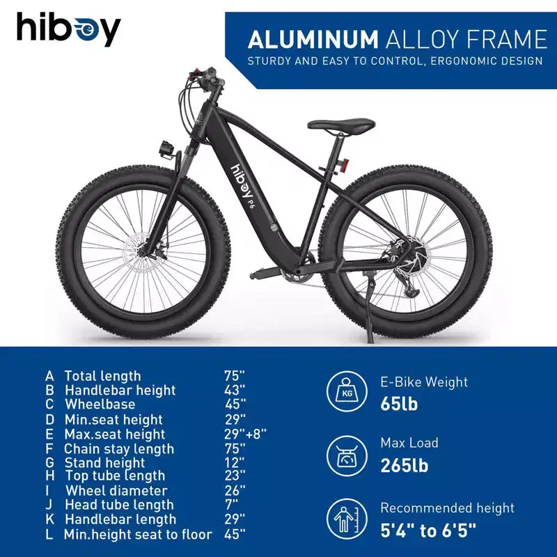 Bici elettrica da montagna Hiboy Adult P6 26" con telaio alto - Nera