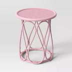 Rattan Kids' Bedside Table Coral - Pillowfort™: Pink Rattan Nightstand, No Assembly, Ethical Handcraft Certified