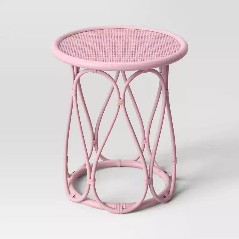 Rattan Kids' Bedside Table Coral - Pillowfort™: Pink Rattan Nightstand, No Assembly, Ethical Handcraft Certified