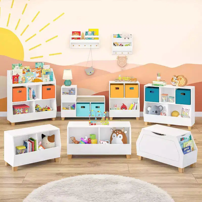 Panca contenitore RiverRidge Kids' Catch-All Cubby, con ripiani per giocattoli e seduta imbottita per angolo lettura e sala giochi, bianca