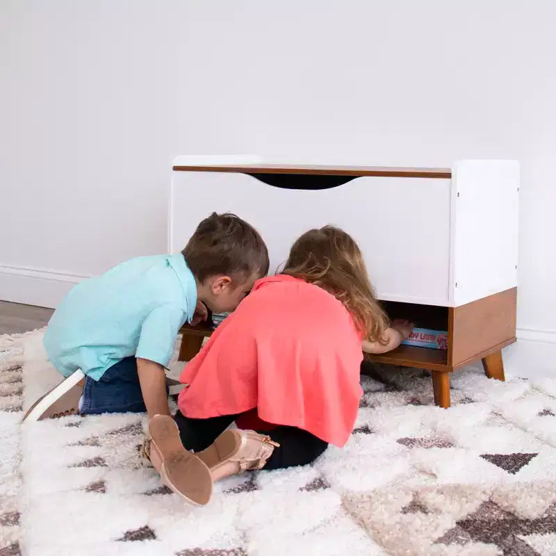 Humble Crew Morgan Mid-Century Kids' Toy Chest with Soft Close Lid and Storage Shelf Wood/White