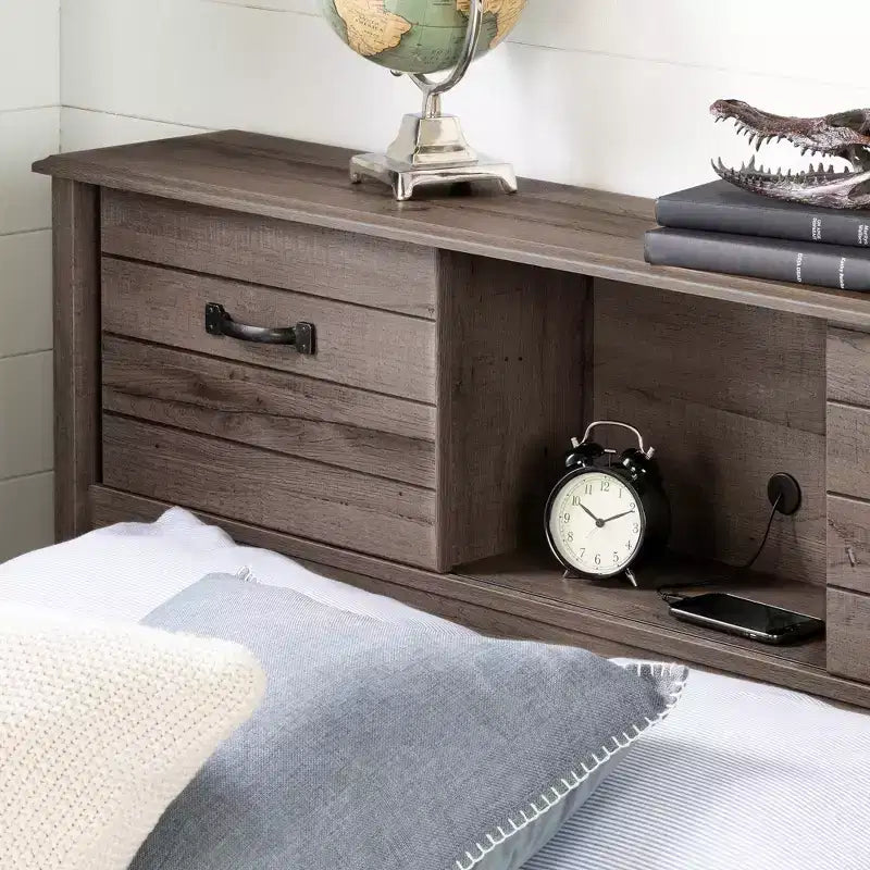 Testiera libreria completa Ulysses con ante, Rovere autunnale - South Shore: Full Size, Moderna, Legno, Marrone