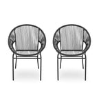 Outdoor Rattan Chairs Set Of 2, Patio Dining Chairs With Woven Backrest, Bistro Chairs With Metal Legs, Accent Chairs For Backyard, Garden