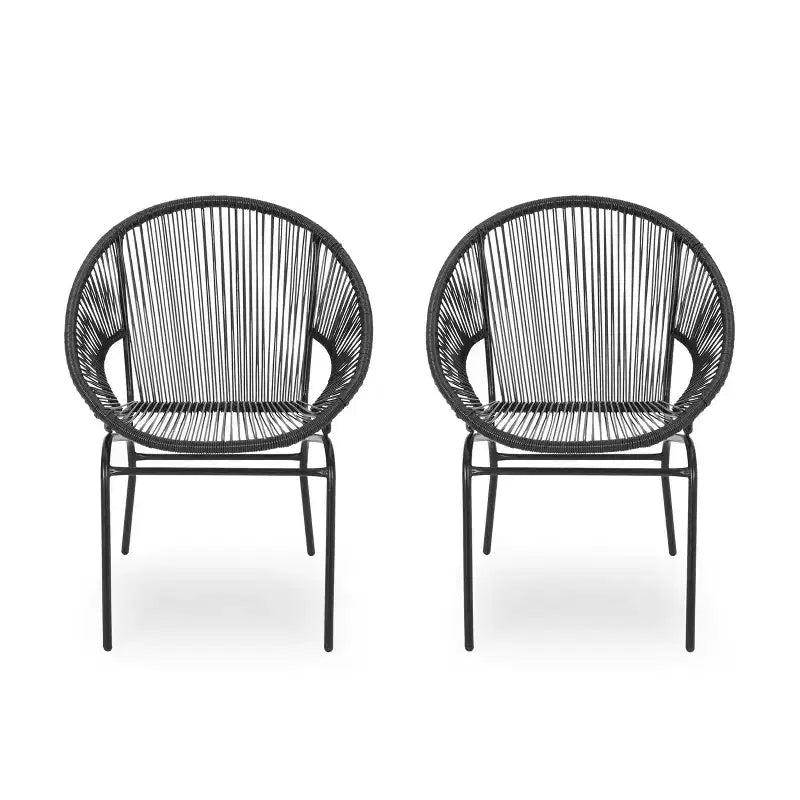Outdoor Rattan Chairs Set Of 2, Patio Dining Chairs With Woven Backrest, Bistro Chairs With Metal Legs, Accent Chairs For Backyard, Garden