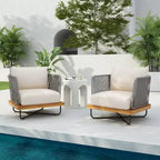 Christopher Knight Home Ivan Rope Woven Acacia and Iron Frame Club Chairs (Set of 2)