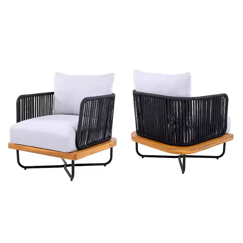 Christopher Knight Home Ivan Rope Woven Acacia and Iron Frame Club Chairs (Set of 2)