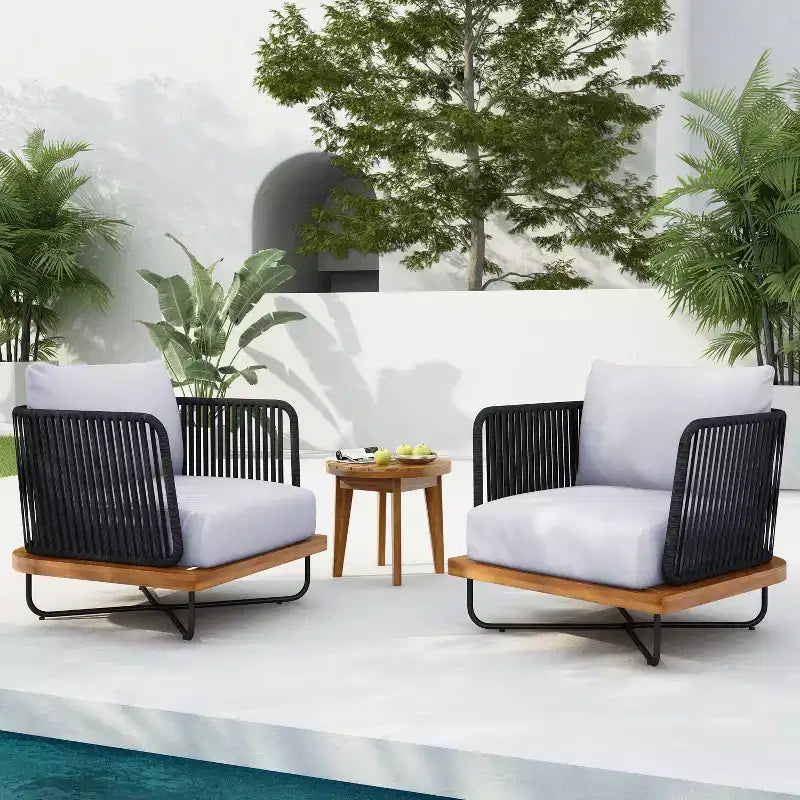 Christopher Knight Home Ivan Sedie Club in Corda Intrecciata di Acacia e Struttura in Ferro (Set di 2)