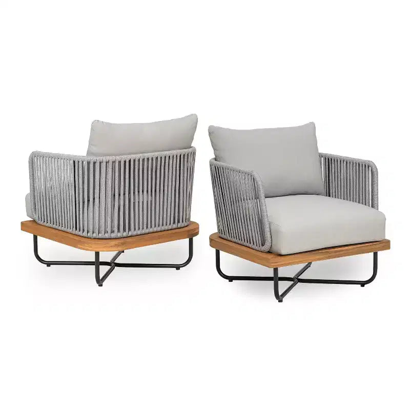 Christopher Knight Home Ivan Sedie Club in Corda Intrecciata di Acacia e Struttura in Ferro (Set di 2)