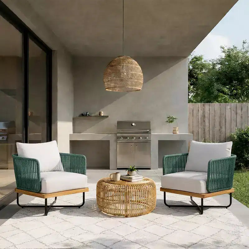 Christopher Knight Home Ivan Sedie Club in Corda Intrecciata di Acacia e Struttura in Ferro (Set di 2)