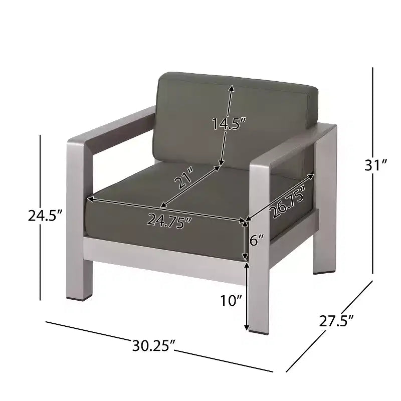 Christopher Knight Home Aviara Poltrona da esterno in alluminio con cuscini (set da 4), argento/kaki
