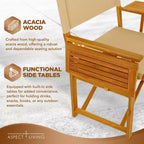 Aspect Living Walker Folding Directors Chair with Side Tables - Natural Finish Wooden Chair, Patio, Poolside, Backyard, Garden - Indoor & Outdoor Use