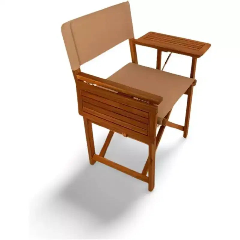 Aspect Living Walker Folding Directors Chair with Side Tables - Natural Finish Wooden Chair, Patio, Poolside, Backyard, Garden - Indoor & Outdoor Use