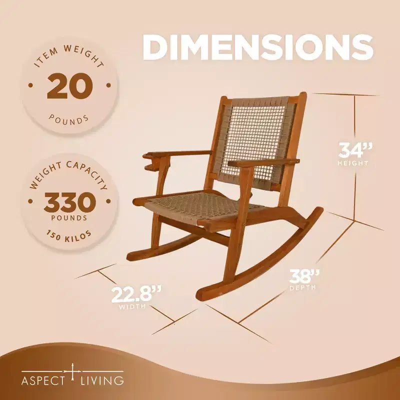Sedia a Dondolo Aspect Living Vega con Portabibite, Finitura Naturale, Sedia in Legno per Patio, Giardino, Uso Interno ed Esterno - Robusta Struttura in Legno