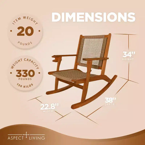 Sedia a Dondolo Aspect Living Vega con Portabibite, Finitura Naturale, Sedia in Legno per Patio, Giardino, Uso Interno ed Esterno - Robusta Struttura in Legno