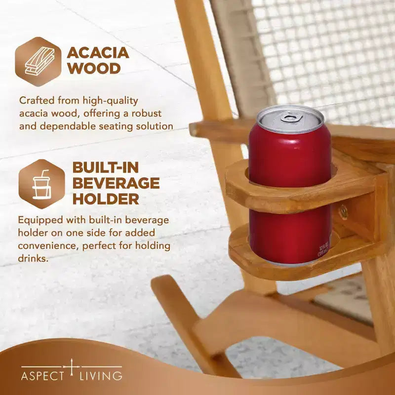 Sedia a Dondolo Aspect Living Vega con Portabibite, Finitura Naturale, Sedia in Legno per Patio, Giardino, Uso Interno ed Esterno - Robusta Struttura in Legno
