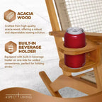 Sedia a Dondolo Aspect Living Vega con Portabibite, Finitura Naturale, Sedia in Legno per Patio, Giardino, Uso Interno ed Esterno - Robusta Struttura in Legno